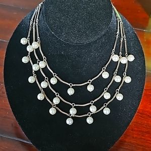 3 layer faux pearl gunmetal necklace